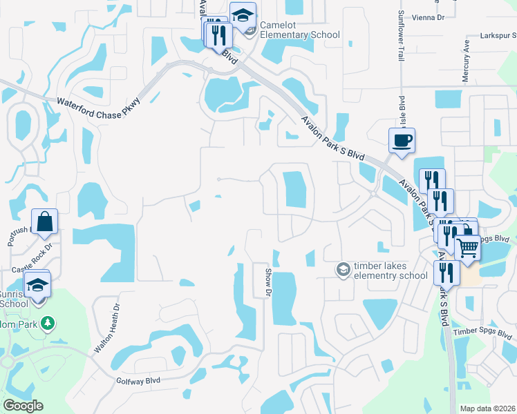 map of restaurants, bars, coffee shops, grocery stores, and more near 14814 Windigo Lane in Orlando