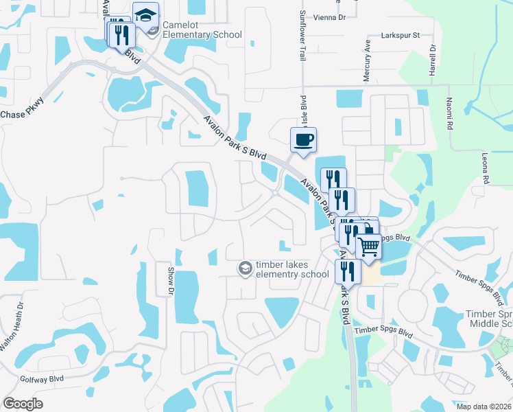 map of restaurants, bars, coffee shops, grocery stores, and more near 15210 Windmill Harbor Court in Orlando