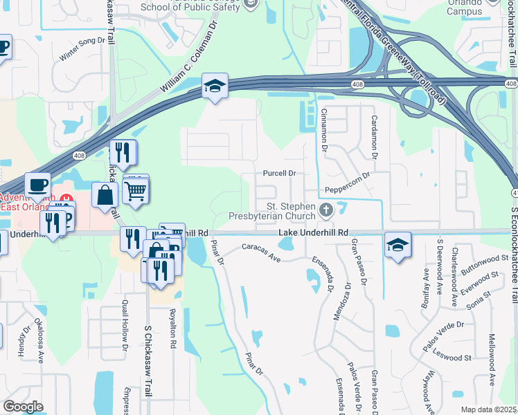 map of restaurants, bars, coffee shops, grocery stores, and more near 8366 Cristobal Circle in Orlando