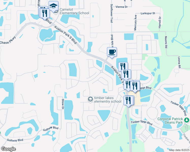 map of restaurants, bars, coffee shops, grocery stores, and more near 15216 Windmill Harbor Court in Orlando