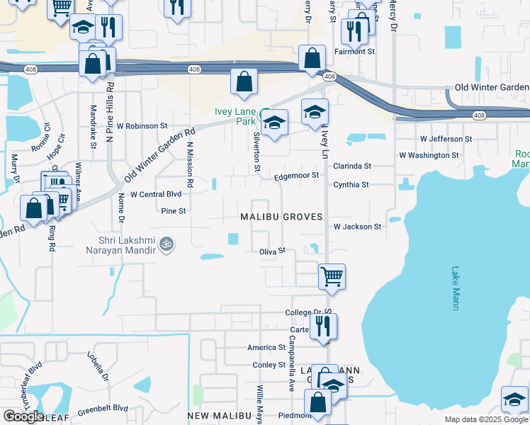 map of restaurants, bars, coffee shops, grocery stores, and more near 76 Judith Lane in Orlando