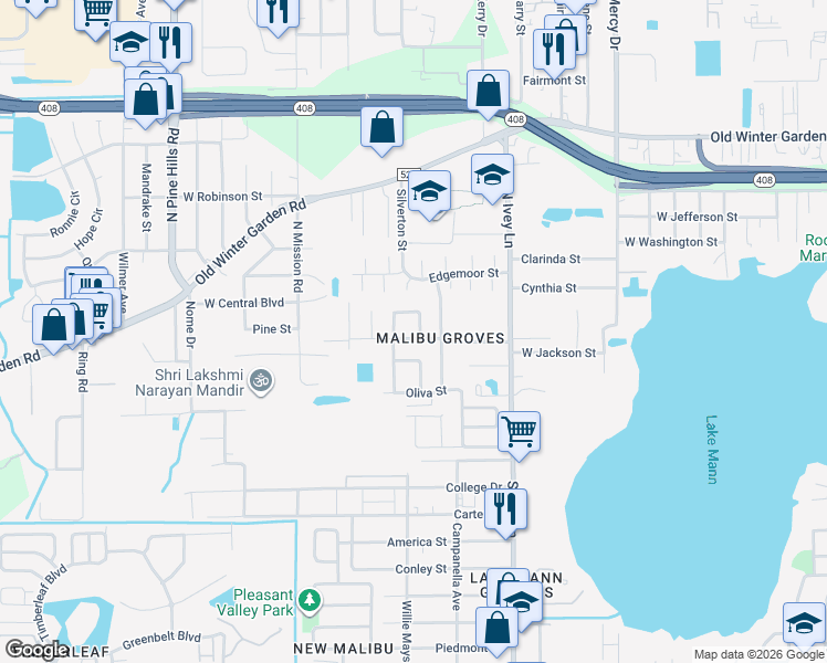 map of restaurants, bars, coffee shops, grocery stores, and more near 76 Judith Lane in Orlando