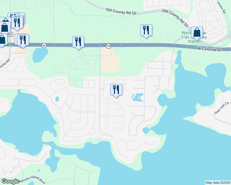 map of restaurants, bars, coffee shops, grocery stores, and more near 13312 Fountainbleau Drive in Clermont