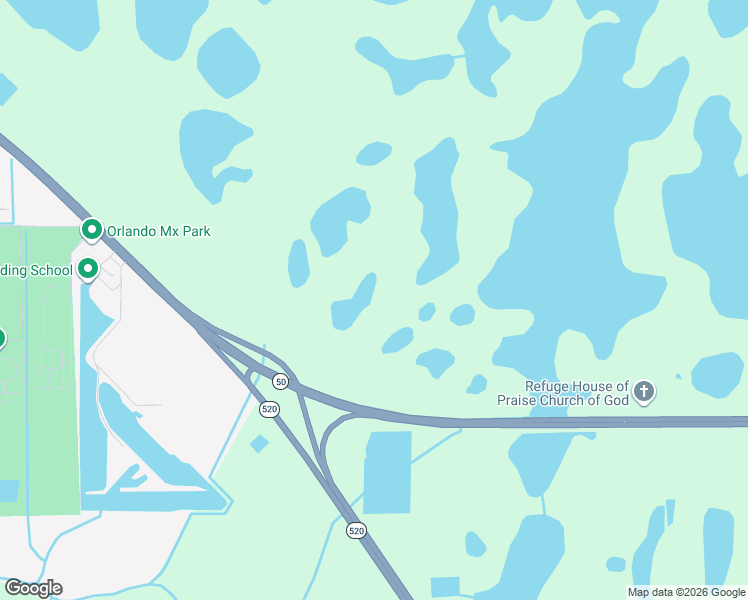 map of restaurants, bars, coffee shops, grocery stores, and more near 20105 East Colonial Drive in Christmas