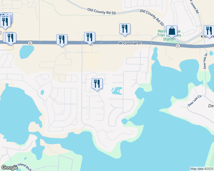 map of restaurants, bars, coffee shops, grocery stores, and more near 13203 Fountainbleau Drive in Clermont
