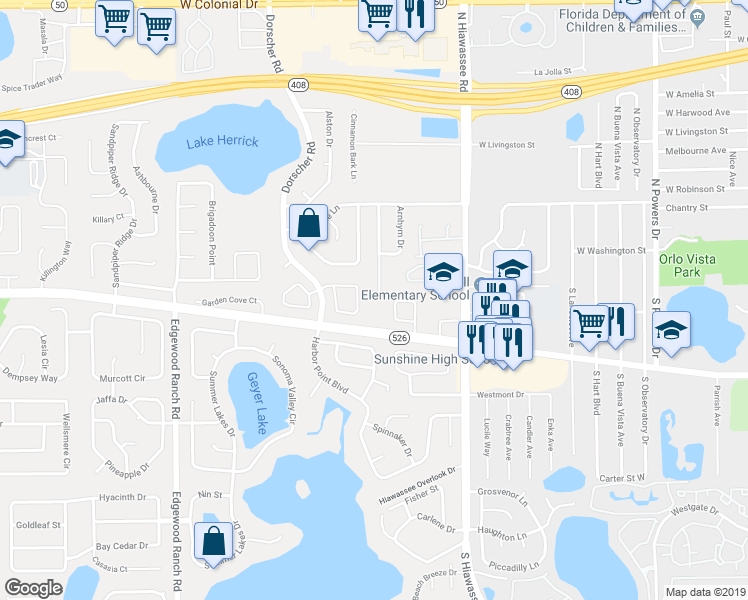 map of restaurants, bars, coffee shops, grocery stores, and more near 2 Sweetbay Lane in Orlando