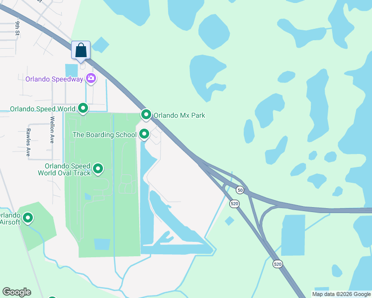 map of restaurants, bars, coffee shops, grocery stores, and more near 19599 East Colonial Drive in Christmas