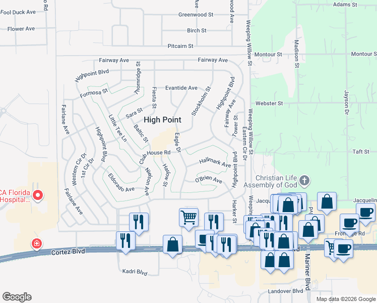 map of restaurants, bars, coffee shops, grocery stores, and more near 7487 Eagle Dr in Brooksville