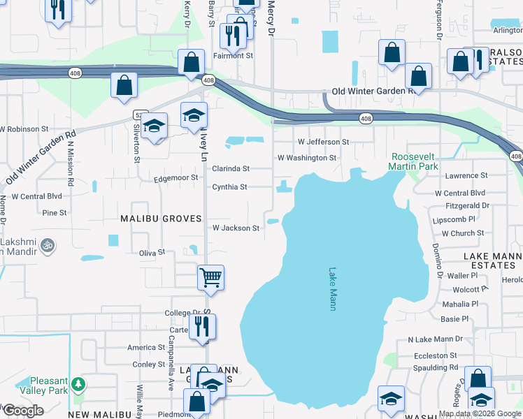 map of restaurants, bars, coffee shops, grocery stores, and more near 101 South Ortman Drive in Orlando