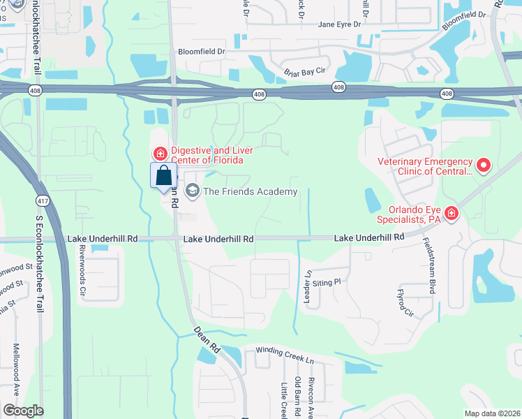 map of restaurants, bars, coffee shops, grocery stores, and more near 10341 Rocking A Run in Orlando