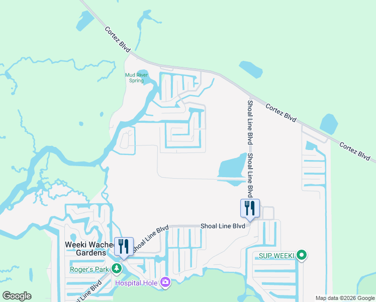 map of restaurants, bars, coffee shops, grocery stores, and more near 6039 Colony Circle in Spring Hill