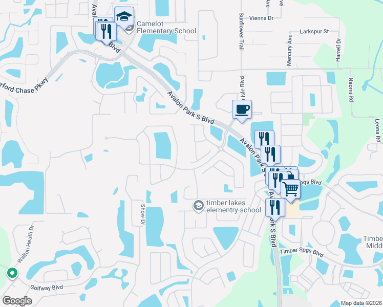 map of restaurants, bars, coffee shops, grocery stores, and more near 1132 Rock Harbor Avenue in Orlando