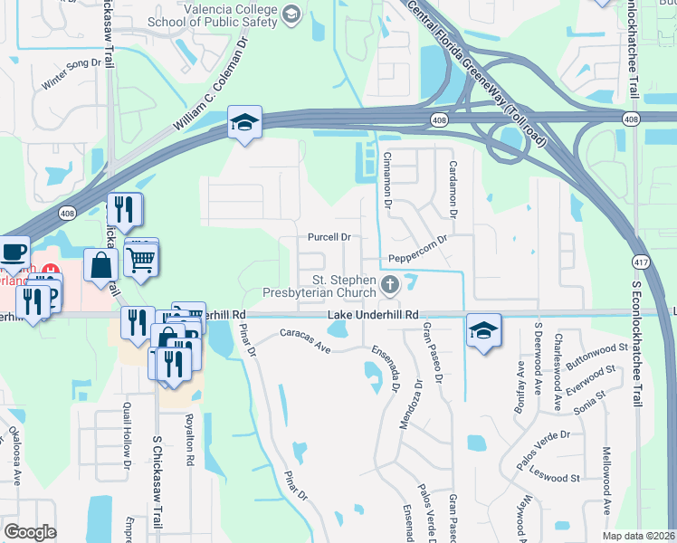 map of restaurants, bars, coffee shops, grocery stores, and more near 8346 Cristobal Circle in Orlando