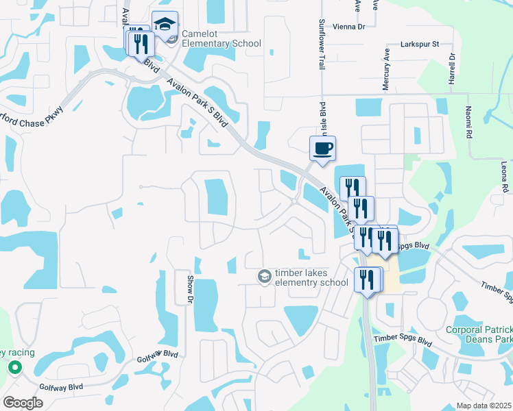 map of restaurants, bars, coffee shops, grocery stores, and more near 1066 Rock Harbor Avenue in Orlando