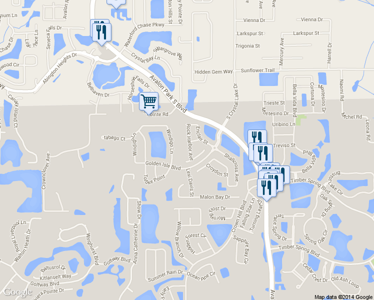 map of restaurants, bars, coffee shops, grocery stores, and more near 1132 Rock Harbor Avenue in Orlando