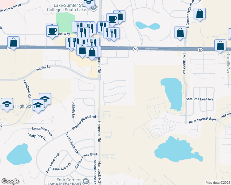 map of restaurants, bars, coffee shops, grocery stores, and more near 2702 Sunbury Street in Clermont