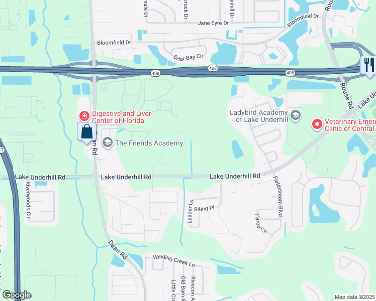 map of restaurants, bars, coffee shops, grocery stores, and more near 10541 Rocking A Run in Orlando