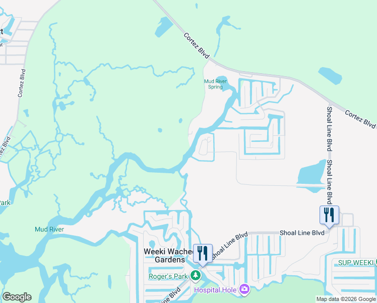 map of restaurants, bars, coffee shops, grocery stores, and more near 8076 Marys Fish Camp Road in Spring Hill