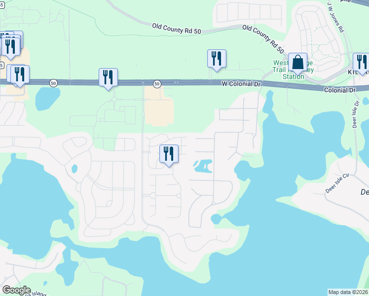 map of restaurants, bars, coffee shops, grocery stores, and more near 17458 Chateau Pine Way in Clermont