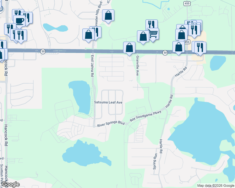map of restaurants, bars, coffee shops, grocery stores, and more near 3252 Jackson Bluff Way in Clermont