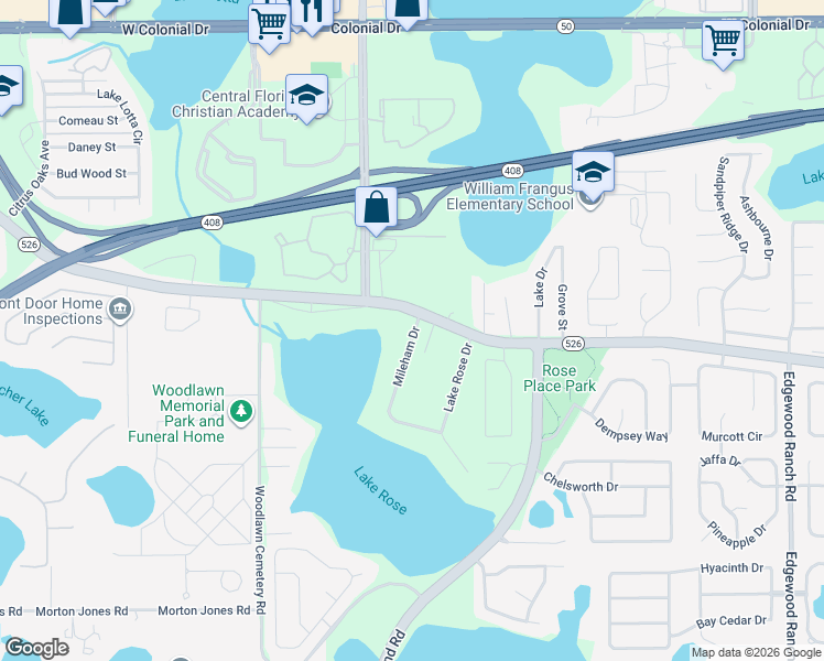 map of restaurants, bars, coffee shops, grocery stores, and more near 8612 Old Winter Garden Road in Orlando