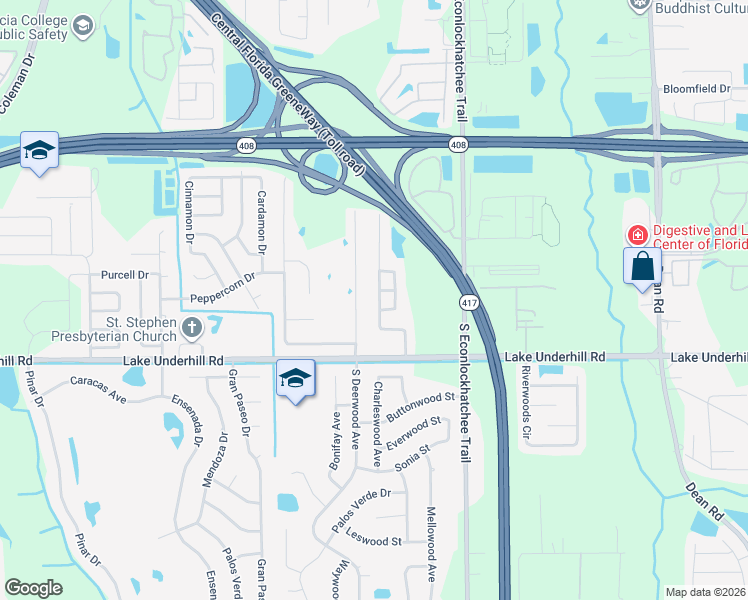 map of restaurants, bars, coffee shops, grocery stores, and more near 140 Pine Arbor Drive in Orlando