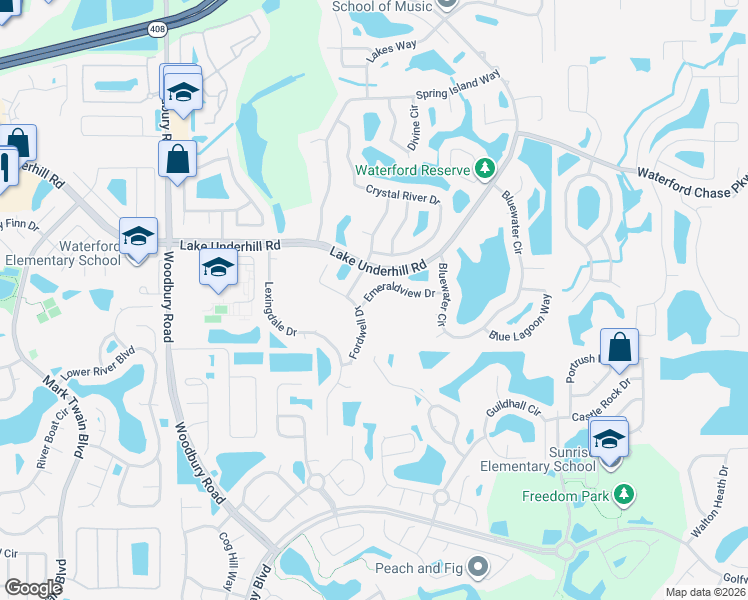 map of restaurants, bars, coffee shops, grocery stores, and more near 13518 Emeraldview Drive in Orlando