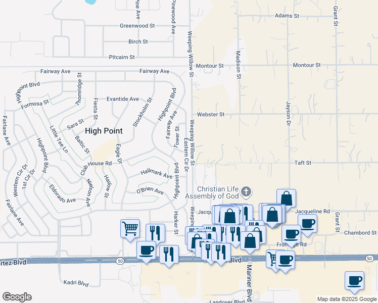 map of restaurants, bars, coffee shops, grocery stores, and more near 7512 Eastern Circle Drive in Brooksville