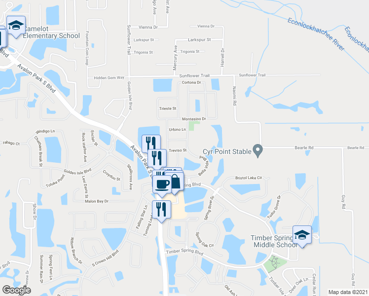 map of restaurants, bars, coffee shops, grocery stores, and more near 557 Bella Vida Boulevard in Orlando
