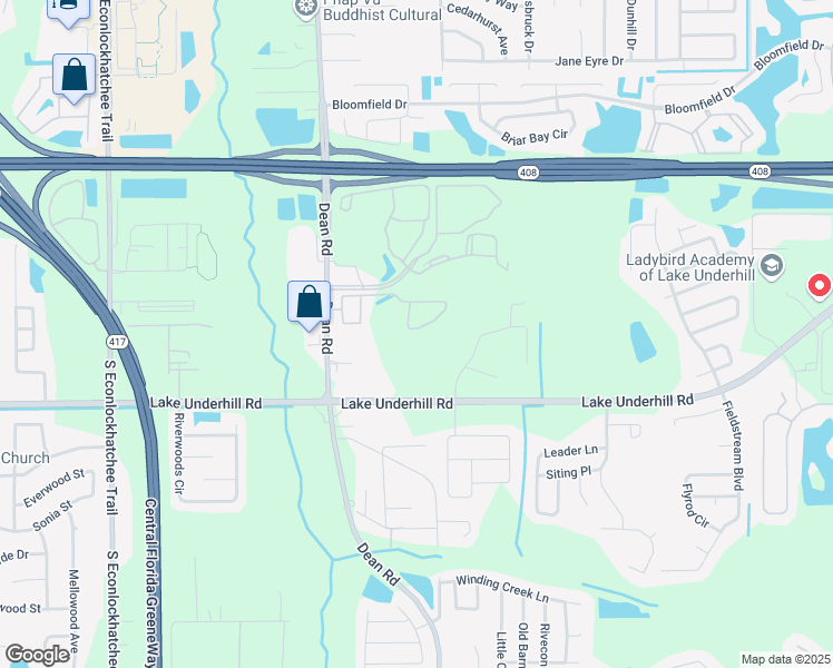 map of restaurants, bars, coffee shops, grocery stores, and more near 10655 Regent Square Drive in Orlando