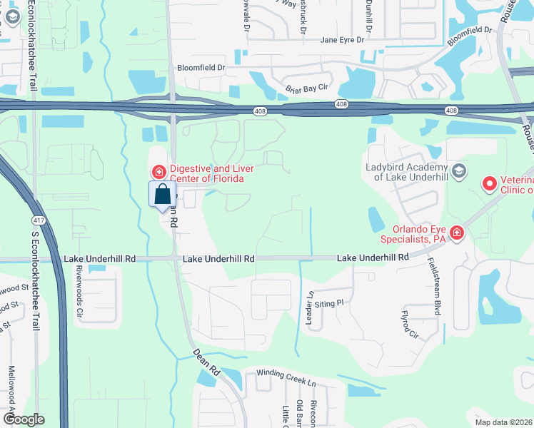 map of restaurants, bars, coffee shops, grocery stores, and more near 10419 Rocking A Run in Orlando