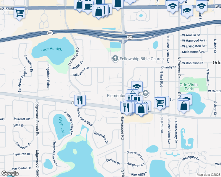 map of restaurants, bars, coffee shops, grocery stores, and more near 112 Grand Junction Boulevard in Orlando
