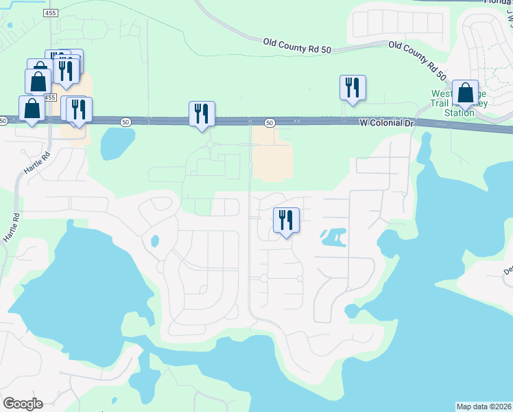 map of restaurants, bars, coffee shops, grocery stores, and more near 13510 Fountainbleau Drive in Clermont