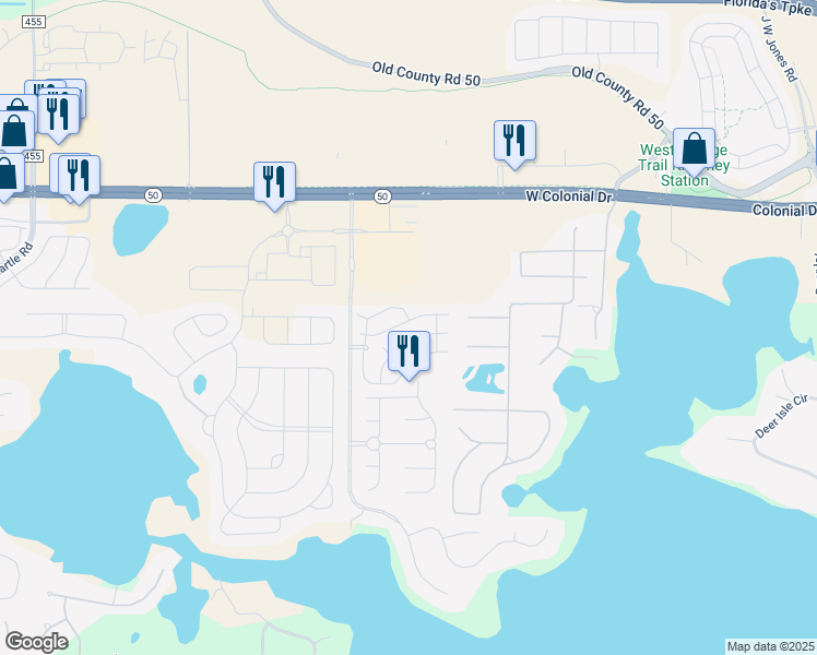 map of restaurants, bars, coffee shops, grocery stores, and more near 17404 Chateau Pine Way in Clermont