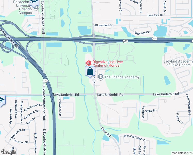 map of restaurants, bars, coffee shops, grocery stores, and more near 34 South Dean Road in Orlando