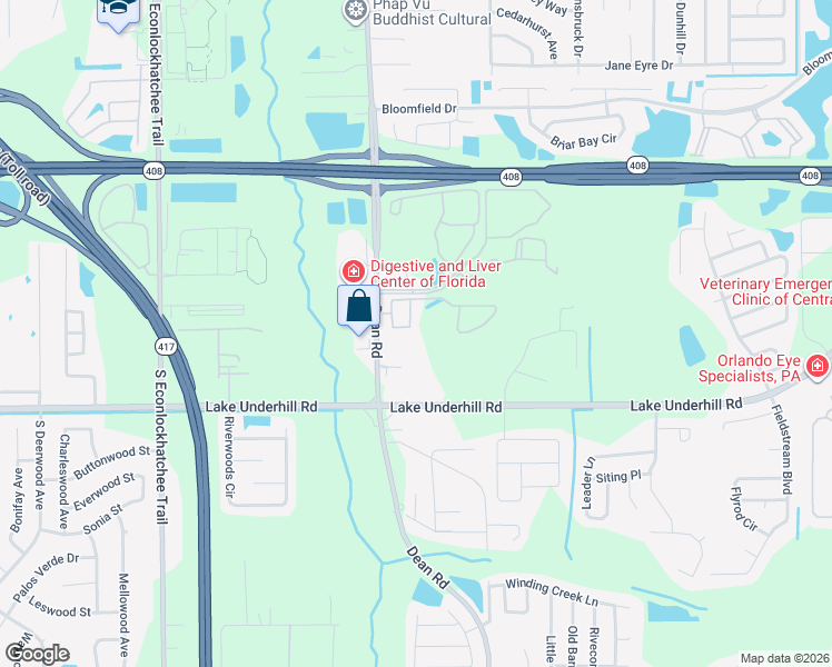 map of restaurants, bars, coffee shops, grocery stores, and more near 10190 Regent Park Drive in Orlando
