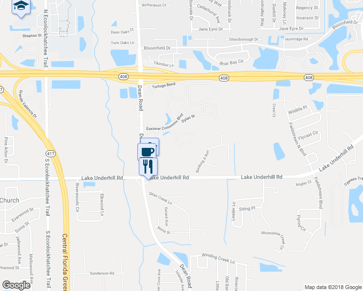 map of restaurants, bars, coffee shops, grocery stores, and more near 10679 Regent Square Drive in Orlando