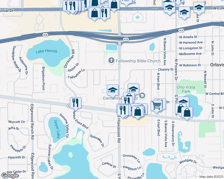 map of restaurants, bars, coffee shops, grocery stores, and more near 112 Grand Junction Boulevard in Orlando