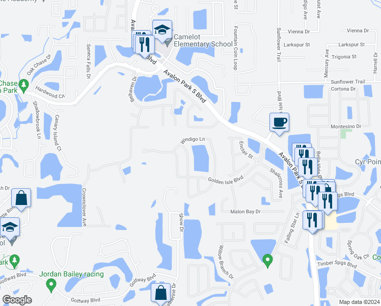 map of restaurants, bars, coffee shops, grocery stores, and more near 1031 Chatham Break Street in Orlando