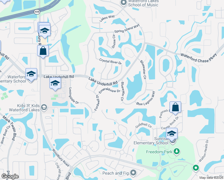 map of restaurants, bars, coffee shops, grocery stores, and more near 13609 Emeraldview Drive in Orlando