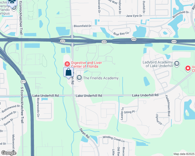 map of restaurants, bars, coffee shops, grocery stores, and more near 10595 Regent Square Drive in Orlando