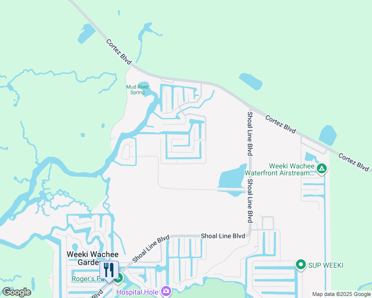 map of restaurants, bars, coffee shops, grocery stores, and more near 6171 Island Drive in Spring Hill