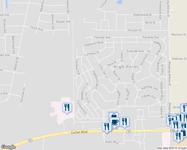 map of restaurants, bars, coffee shops, grocery stores, and more near 8005 Highpoint Boulevard in Brooksville