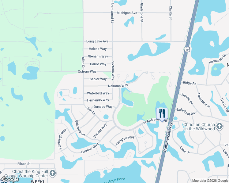 map of restaurants, bars, coffee shops, grocery stores, and more near 8025 Saint Andrews Boulevard in Spring Hill
