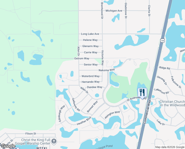 map of restaurants, bars, coffee shops, grocery stores, and more near 9011 Waterbird Way in Spring Hill
