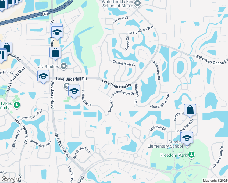 map of restaurants, bars, coffee shops, grocery stores, and more near 13527 Emeraldview Drive in Orlando