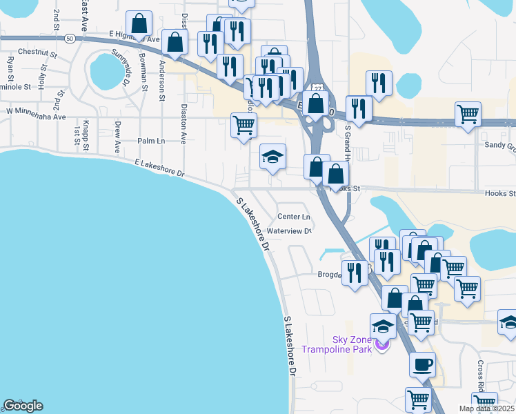 map of restaurants, bars, coffee shops, grocery stores, and more near 2010 Sunset Lane in Clermont