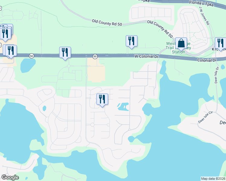 map of restaurants, bars, coffee shops, grocery stores, and more near 17458 Chateau Pine Way in Clermont