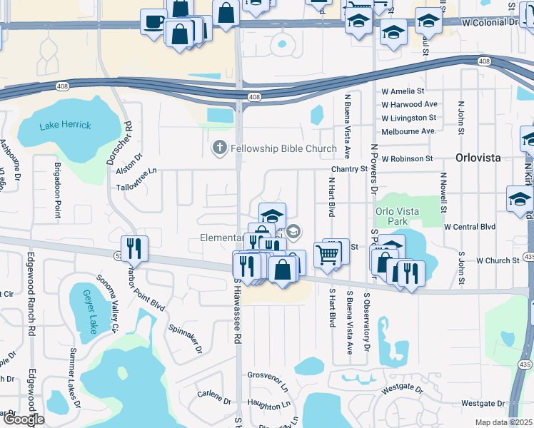 map of restaurants, bars, coffee shops, grocery stores, and more near 26 Grand Junction Boulevard in Orlando