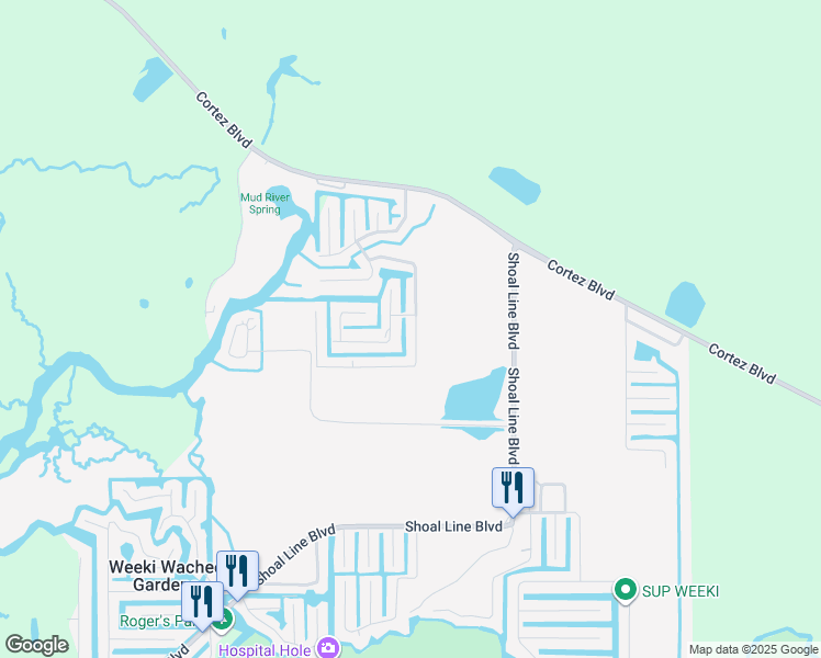 map of restaurants, bars, coffee shops, grocery stores, and more near 6145 Colony Circle in Spring Hill